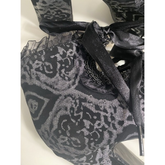 GOTHIKA-53 BLACK & SILVER NUBUCK MARY JANE HEELS Goth Vampire Whimsygoth Punk 7 - Picture 7 of 11